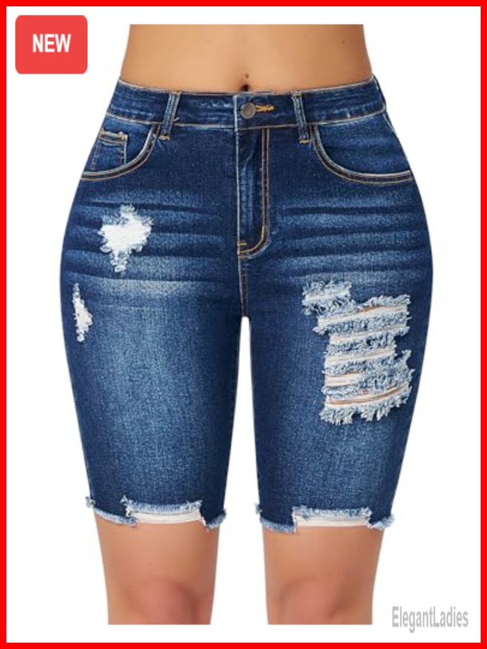 High Waisted Stretchy Denim Bermuda Shorts for Women Ripped Casual Jean Shorts